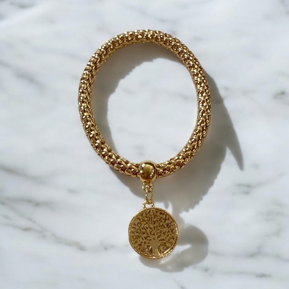 Tree of Life Crystal Charm Stretch Bracelet Set Rose Gold Silver Gold Tri-Color - Picture 4 of 8